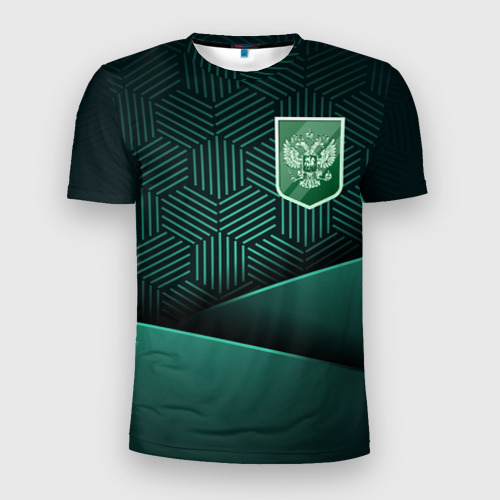 Мужская футболка 3D Slim с принтом Зеленый герб России, вид спереди #2