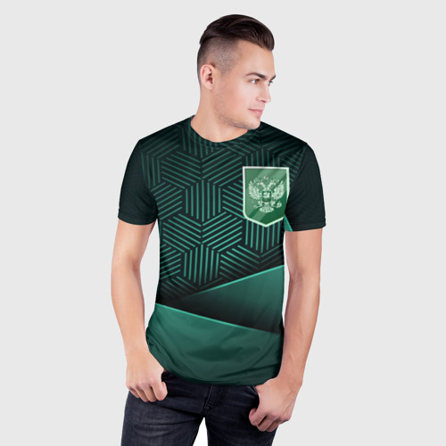 Мужская футболка 3D Slim с принтом Зеленый герб России, фото на моделе #1