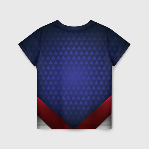 Детская футболка 3D с принтом Синий неоновый  герб России, вид сзади #1