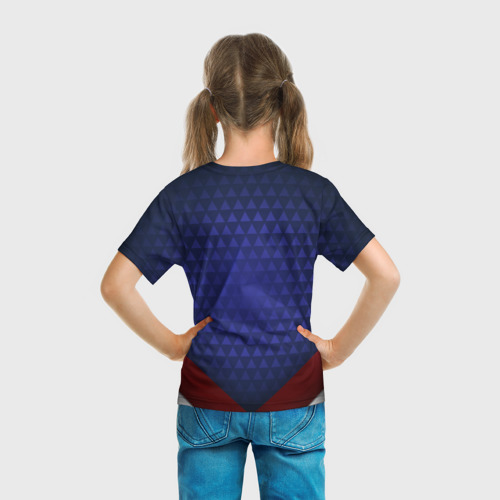 Детская футболка 3D с принтом Синий неоновый  герб России, вид сзади #2