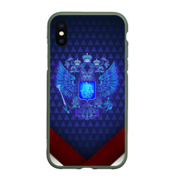 Чехол для iPhone XS Max матовый Синий неоновый герб России