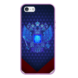 Чехол для iPhone 5/5S матовый Синий неоновый герб России
