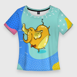 Женская футболка 3D Slim Желтая слониха - балерина
