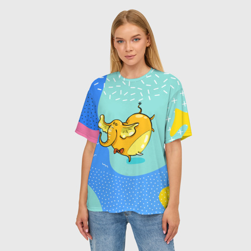 Женская футболка oversize 3D Желтая слониха - балерина, цвет 3D печать - фото 3