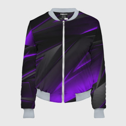 Женский бомбер 3D Черно-фиолетовая геометрическая абстракция 