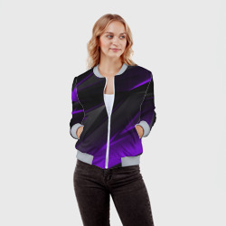 Женский бомбер 3D Черно-фиолетовая геометрическая абстракция  - фото 2