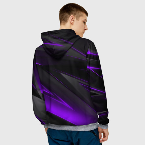 Мужская толстовка 3D Черно-фиолетовая геометрическая абстракция , цвет меланж - фото 4