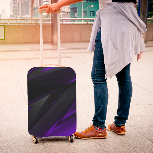 Чехол для чемодана 3D с принтом Черно-фиолетовая геометрическая абстракция - картинка 4 Чехол для чемодана 3D Черно-фиолетовая геометрическая абстракция - фото 4