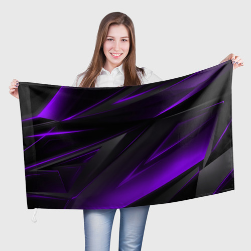 Флаг 3D Черно-фиолетовая геометрическая абстракция 