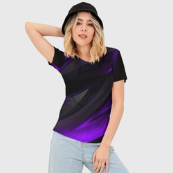 Женская футболка 3D Slim Черно-фиолетовая геометрическая абстракция  - фото 2