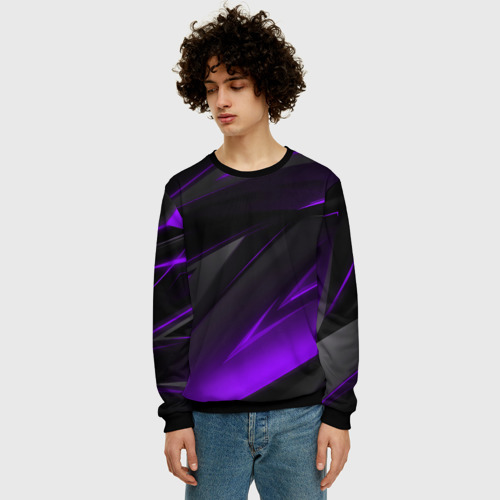 Мужской свитшот 3D с принтом Черно-фиолетовая геометрическая абстракция, фото на моделе #1