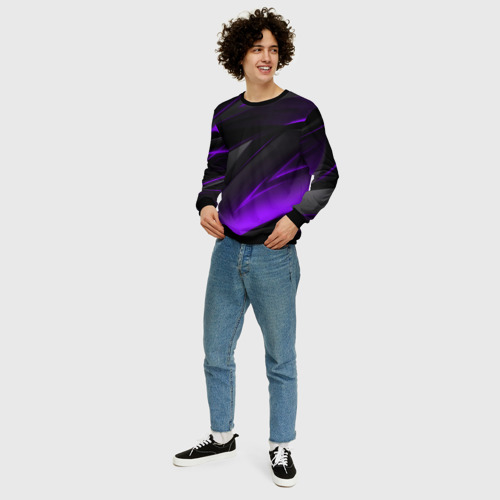 Мужской свитшот 3D с принтом Черно-фиолетовая геометрическая абстракция, вид сбоку #3