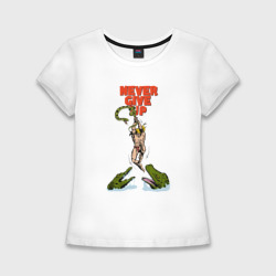 Женская футболка хлопок Slim Не сдавайся никогда - Тарзан и крокодилы комикс