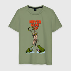 Мужская футболка хлопок Не сдавайся никогда - Тарзан и крокодилы комикс