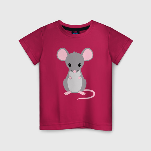Детская футболка хлопок Маленький мышонок стоит и думает, цвет маджента