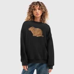 Женский свитшот oversize без начеса хлопок Капибара сидит и спит - фото 2
