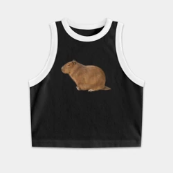 Женская укороченная майка-топ хлопок Капибара сидит и спит