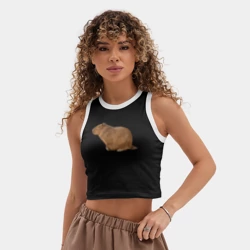 Женская укороченная майка-топ хлопок Капибара сидит и спит - фото 2