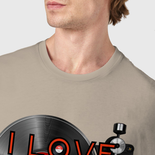 Мужская футболка хлопок I love vinyl, цвет миндальный - фото 6