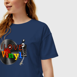 Женская футболка хлопок Oversize I love vinyl - фото 2