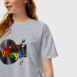Женская футболка хлопок Oversize I love vinyl - фото 2