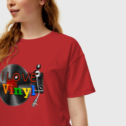 Женская футболка хлопок Oversize I love vinyl - фото 2