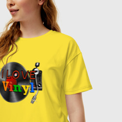 Женская футболка хлопок Oversize I love vinyl - фото 2