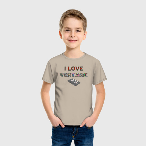 Детская футболка хлопок Люблю винтаж - кассета, цвет миндальный - фото 3