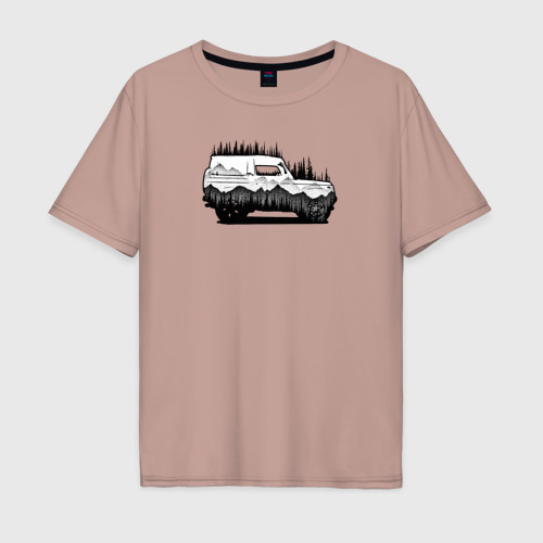 Мужская футболка хлопок Oversize Бездорожье без дорог, цвет пыльно-розовый