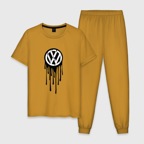 Мужская пижама хлопок с принтом Volkswagen - art logo, вид спереди #2