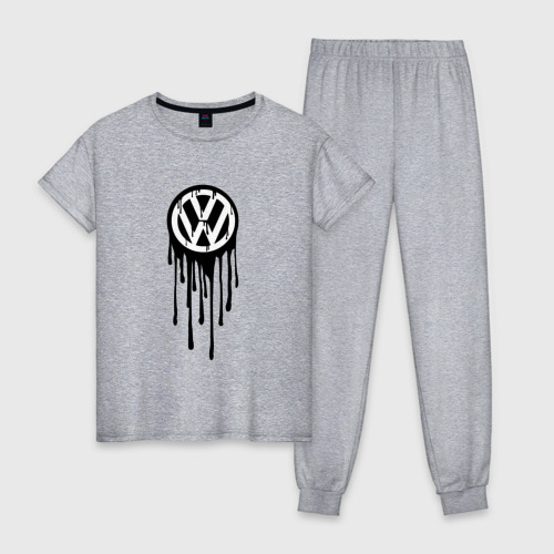 Женская пижама хлопок с принтом Volkswagen - art logo, вид спереди #2