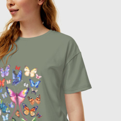 Женская футболка хлопок Oversize Волшебные бабочки акварелью - фото 2