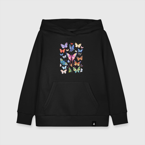 Детская толстовка хлопок Волшебные бабочки акварелью, цвет черный