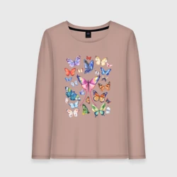 Женский лонгслив хлопок Волшебные бабочки акварелью