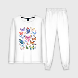 Женская пижама с лонгсливом хлопок Волшебные бабочки акварелью
