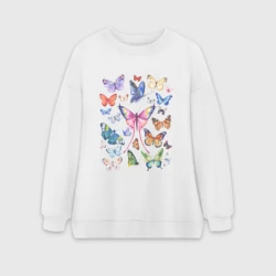 Женский свитшот oversize без начеса хлопок Волшебные бабочки акварелью