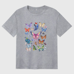 Женская футболка хлопок Oversize Волшебные бабочки акварелью