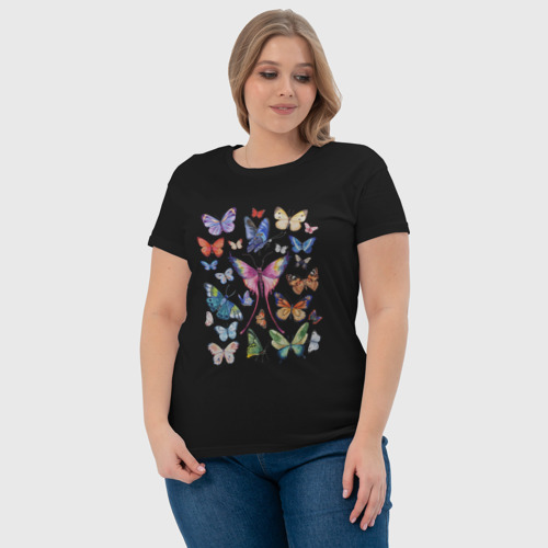 Женская футболка хлопок Волшебные бабочки акварелью, цвет черный - фото 6