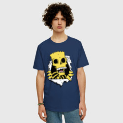 Мужская футболка хлопок Oversize Скелет Барта Симпсона разрывает ткань - фото 2