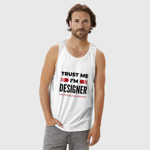 Мужская майка хлопок Trust me - I'm designer, цвет белый - фото 3