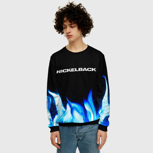 Мужской свитшот 3D с принтом Nickelback blue fire, фото на моделе #1