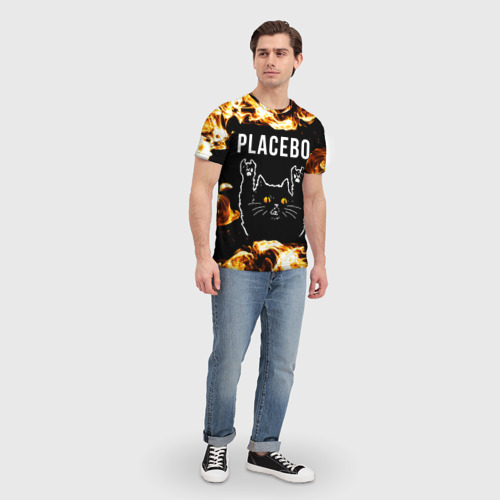 Мужская футболка 3D Placebo рок кот и огонь - фото 5