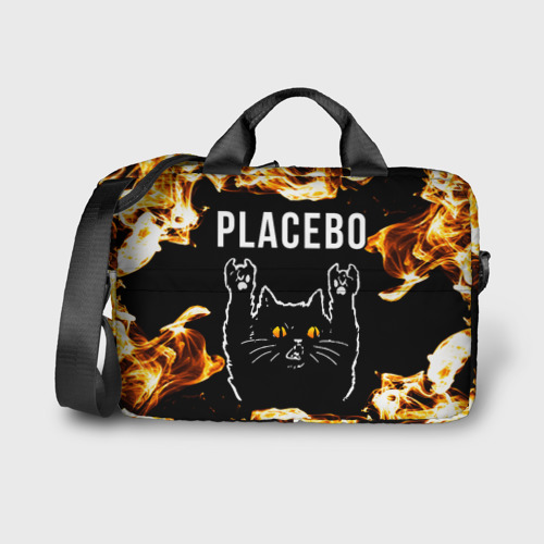 Сумка для ноутбука 3D Placebo рок кот и огонь, цвет 3D печать