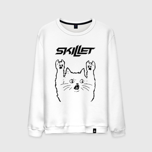 Мужской свитшот хлопок с принтом Skillet - rock cat, вид спереди #2