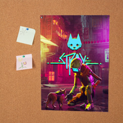Постер с принтом Stray - cat & robot для любого человека, вид спереди №2. Цвет основы: белый