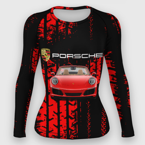 Женский рашгард 3D с принтом Porsche - авто, вид спереди #2