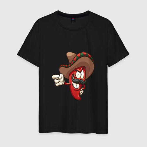 Мужская футболка хлопок с принтом Красный перец в шляпе, вид спереди #2