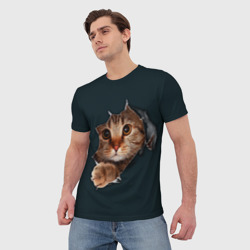 Мужская футболка 3D Вылезающий котёнок - фото 2