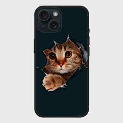 Чехол силиконовый для Apple iPhone 15 матовый Вылезающий котёнок