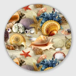 Круглый коврик для мышки Морские раковины, кораллы, морские звёзды на песке - паттерн